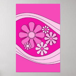 Poster Floral Daydream Retro Hot rose 60s Flowers