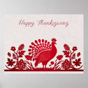 Poster floral de Turquie de Thanksgiving rouge