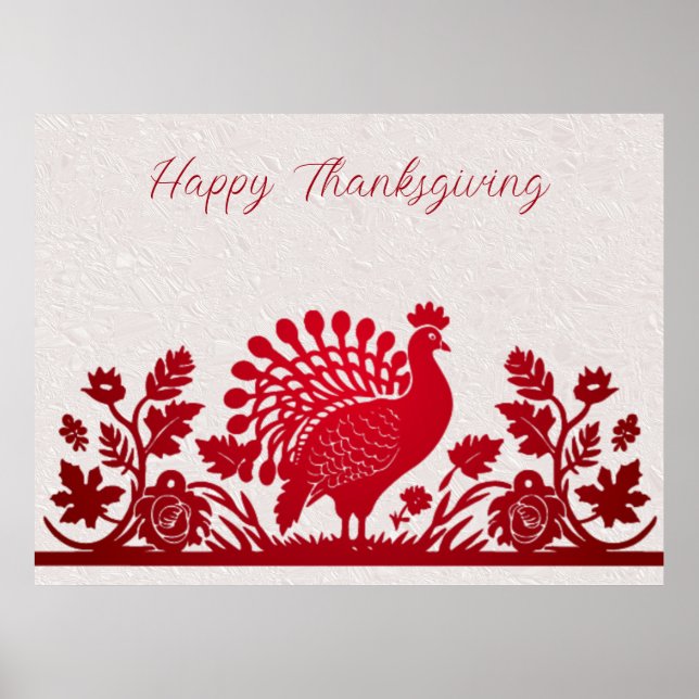 Poster floral de Turquie de Thanksgiving rouge (Devant)