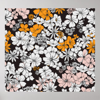 Poster Floral Ditsy : Arrière - plan foncé coloré.
