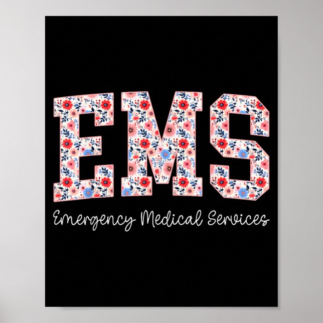 Poster Floral Ems Emergency Medical Services Emt Wildflow (Devant)