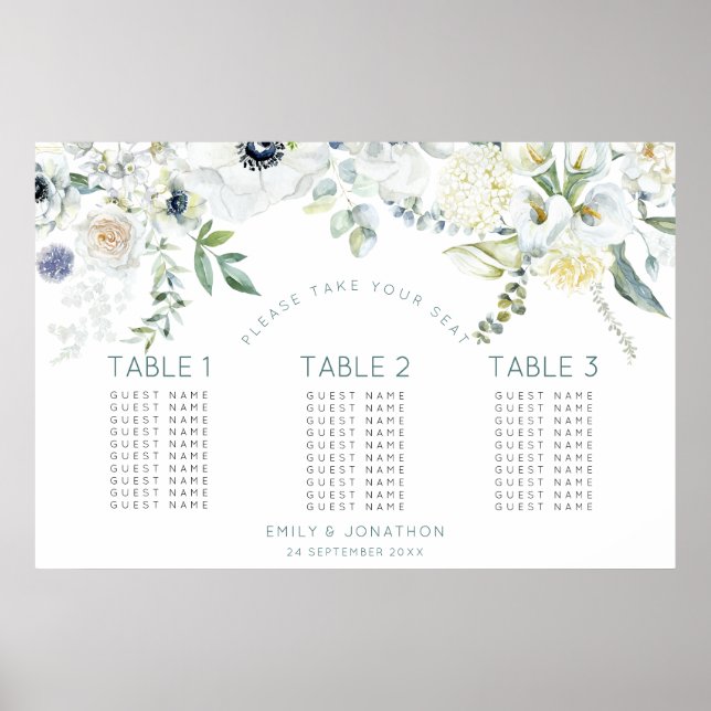 Poster Floral Eucalyptus 30 invités 3 tables (Devant)