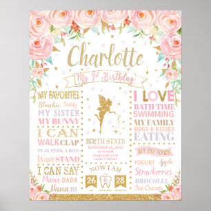 Poster Floral Fairy 1er anniversaire Jalon Naissance Stat