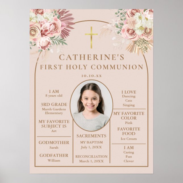 Poster Floral First Communion Fun Faits Signe photo (Devant)