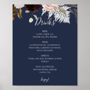 Poster Floral flush moderne Menu Boissons pour Mariages