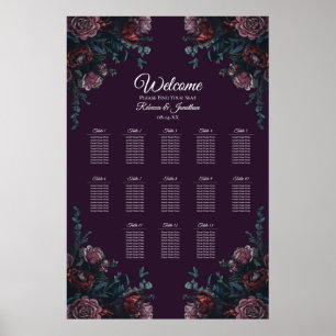 Poster Floral foncé violet élégant Mariage Maroon Mauve