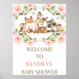 Poster Floral Frame Woodland Baby Shower Welcome Sign