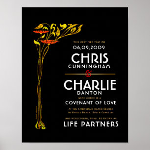 Poster Floral Gold Black Alternative Mariage Certificat