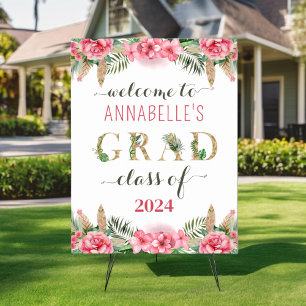 Poster Floral Graduation Luau Classe De 2024 Bienvenue