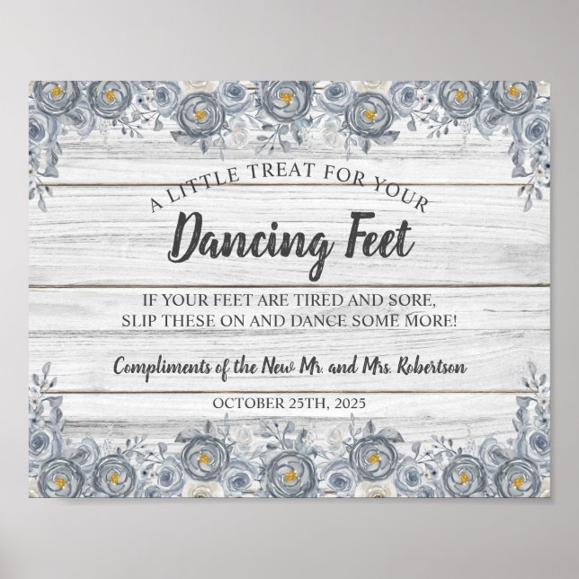 Poster Floral gris | Dancing Feed Flip Flops Mariage Sign (Devant)