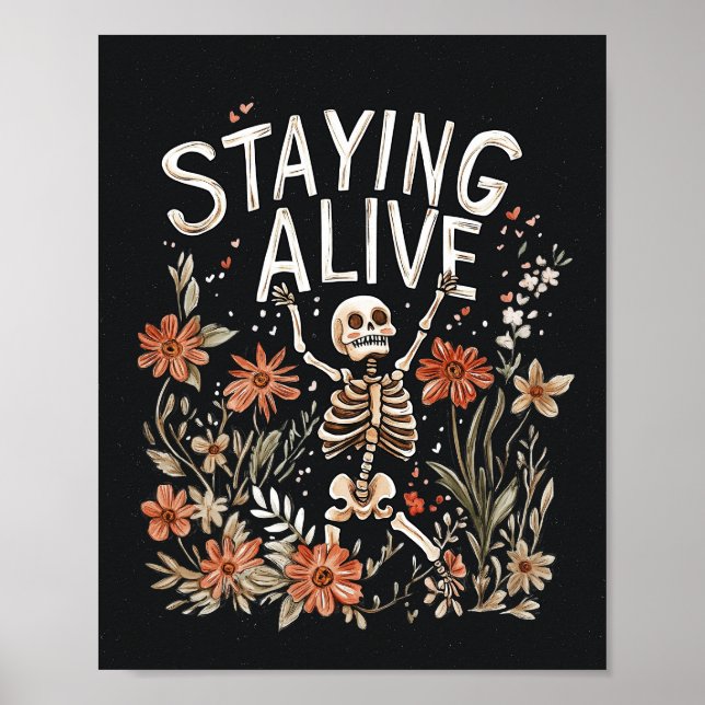 Poster floral Halloween Skeleton Aquarelle (Devant)