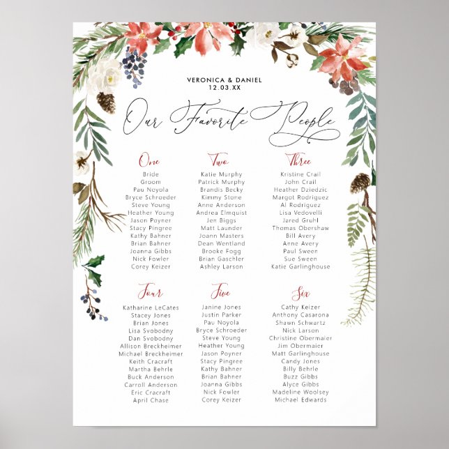 Poster Floral hivernal rustique | Siège de table Mariage (Devant)
