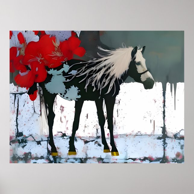Poster Floral Horse (Devant)