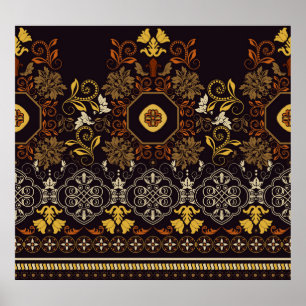 Poster Floral Indien : Coloré Foncé Sans Fil.