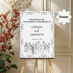 Poster Floral Line Art 70e anniversaire Mariage Bienvenue