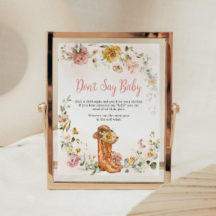Poster Floral Little Cowgirl Baby shower Ne pas dire bébé