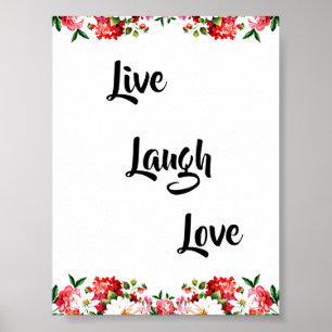 Poster Floral "Live, Laugh, Love" Élégant