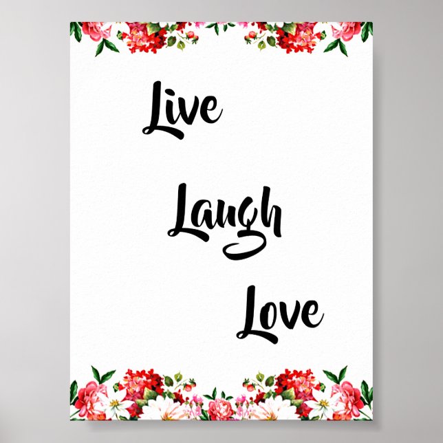 Poster Floral "Live, Laugh, Love" Élégant (Devant)
