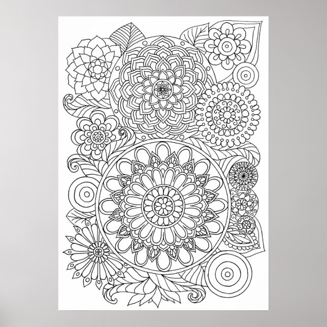 Poster Floral Mandala Bouquet Adult Coloration (Devant)