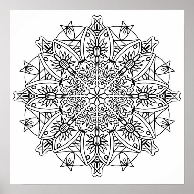 Poster Floral Mandala Coloriage Adulte (Devant)