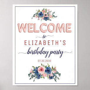 Poster Floral Marine Rose Gold Balloon Anniversaire Bienv