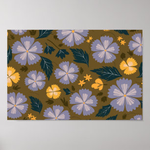 Poster Floral mauve et jaune doux avec feuilles verts