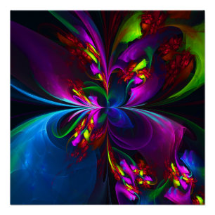 Poster Floral moderne Art Abstrait Rouge Bleu Motif #15
