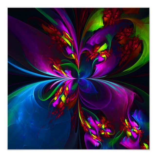 Poster Floral moderne Art Abstrait Rouge Bleu Motif #15 (Devant)
