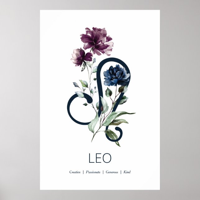 Poster Floral moderne Zodiac Star Sign Leo (Devant)