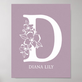 Poster Floral Monogramme Lettre D Nom Pépinière Moderne