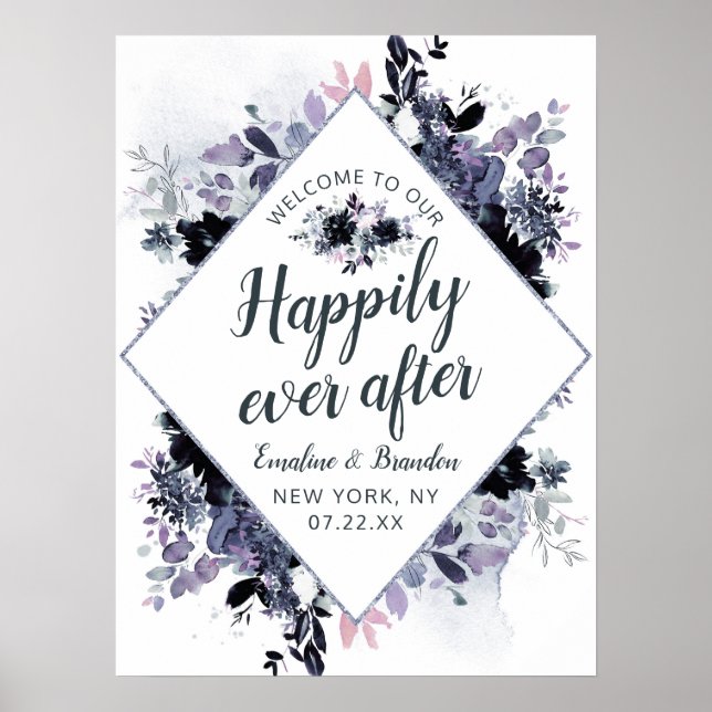 Poster Floral Nocturne Heureux Jamais Après Le Panneau De (Devant)