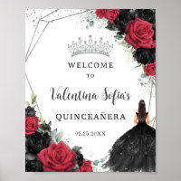 Floral noir et rouge Princesse Quinceañera Bienven