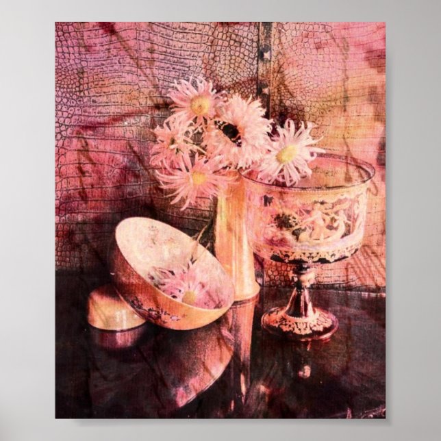 Poster Floral Pink Grunge (Devant)