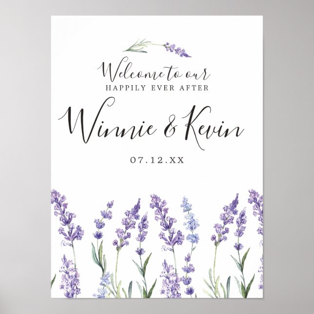 Poster Floral pourpre, Mariage lavande (Devant)