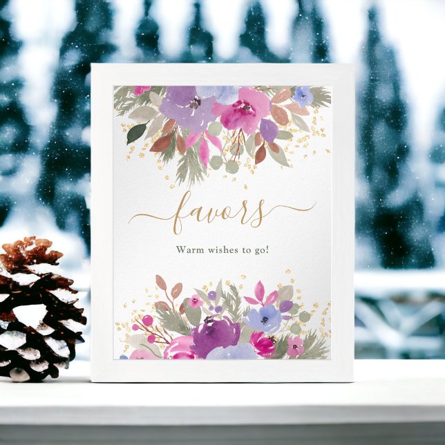 Poster Floral Purple Gold Winter privilégie la douche nup (Floral Purple Gold Winter favors bridal shower Poster)