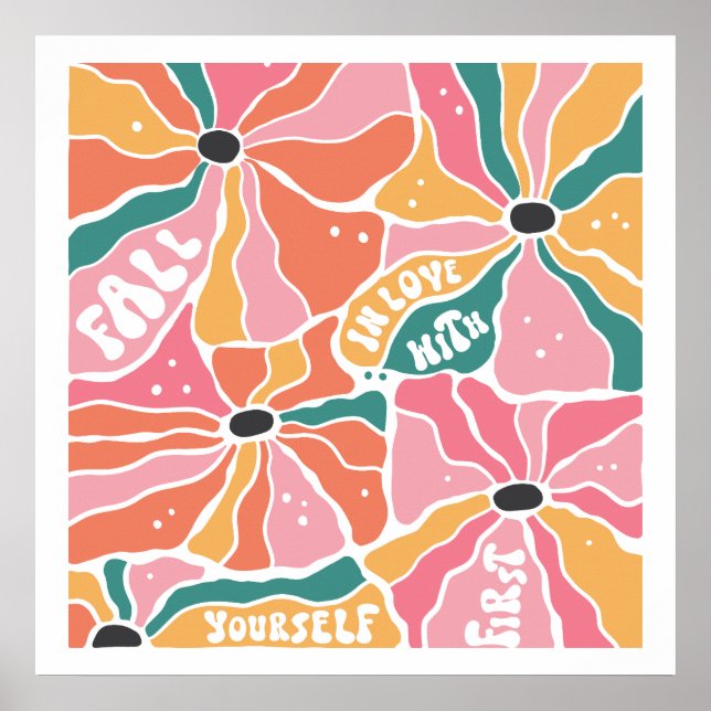Poster Floral Retro - "Tomber amoureux de toi-même (Devant)