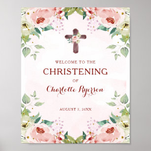 Poster Floral Rose Christening Bienvenue