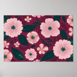 Poster Floral rose doux sur Arrière - plan marron profond