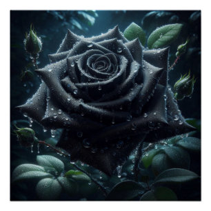 Poster Floral Rose noir