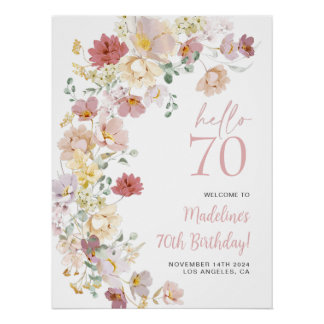 Poster Floral rose pâle 70e anniversaire Bienvenue