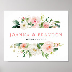 Poster Floral rose pâle Mariage botanique moderne Bienven