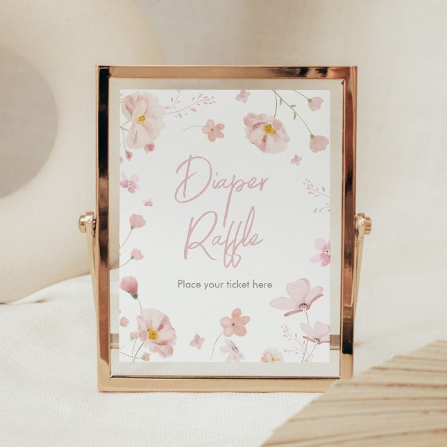 Poster Floral rose printemps bébé en fleur de lave-linge  (Pink Spring Floral Baby in Bloom Baby Shower Diaper Raffle Sign)