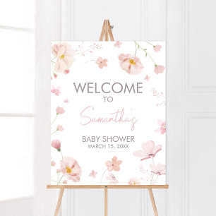 Poster Floral rose printemps bébé en fleurs Bienvenue
