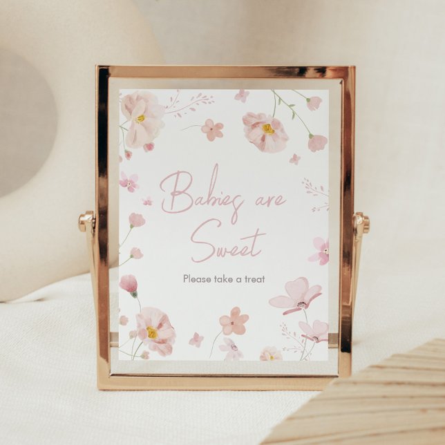 Poster Floral rose printemps bébé en fleurs Les bébés son (Pink Spring Floral Baby in Bloom Baby Shower Babies are Sweet Sign)