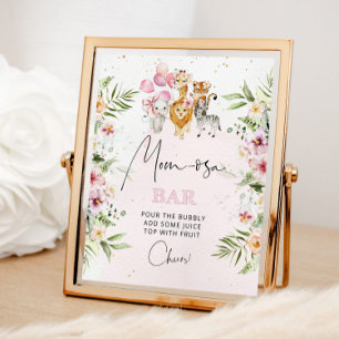 Poster Floral rose Safari animaux Maman-osa signe bar