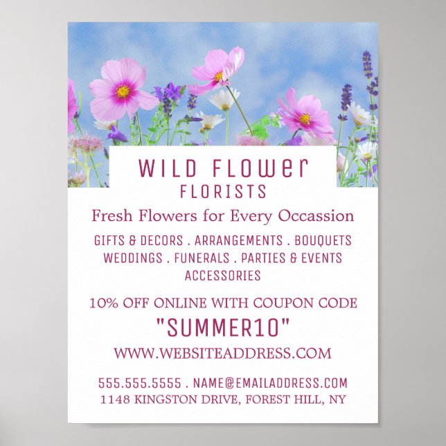 Poster Floral rose sauvage, fleuriste Publicité (Devant)