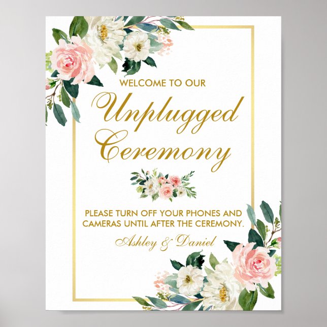 Poster Floral rose vierge Mariage or débranché (Devant)