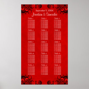 Poster Floral Rouge gothique 15 Tables Mariages Cartes de