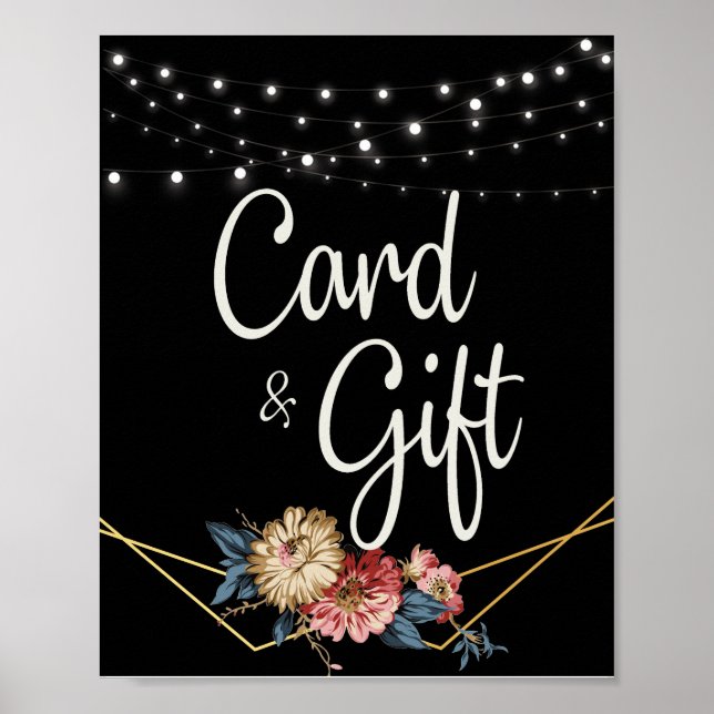 Poster Floral Rustic Magnolia String Lights Cartes & Cade (Devant)