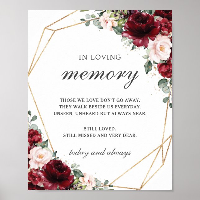 Poster Floral Rustique Bourgogne Blush En Mémoire Amoureu (Devant)